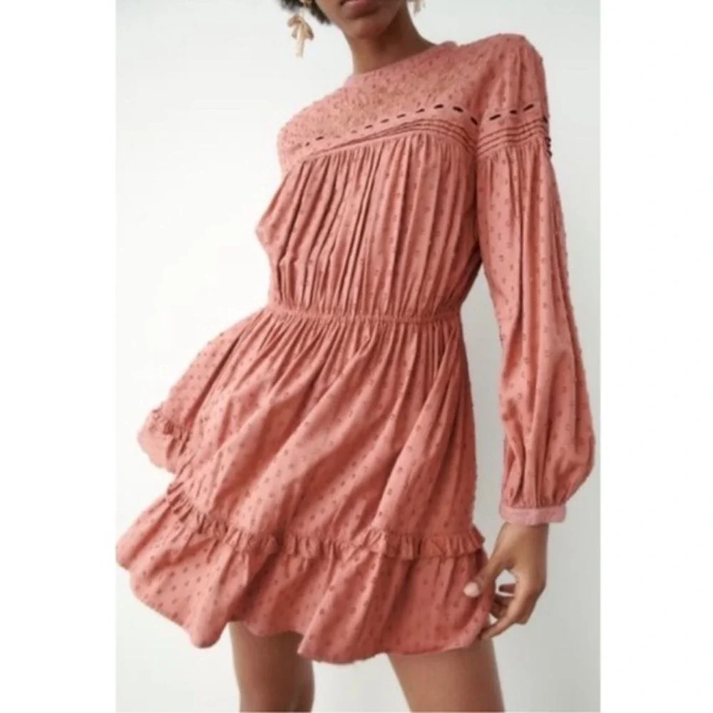 zara long sleeve crochet dress CROCHET SHORT DRESS - Ecru